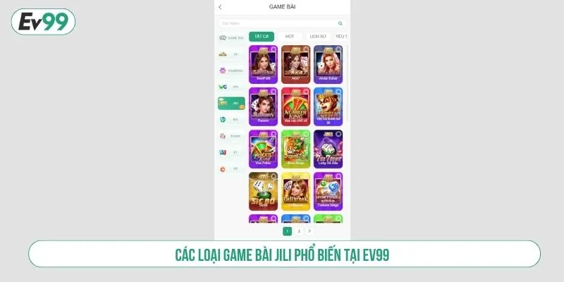 Các loại game bài JILI phổ biến tại EV99