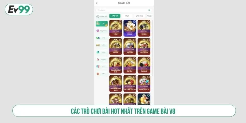 Các trò chơi bài hot nhất trên game bài V8