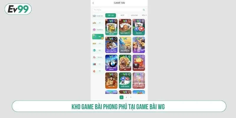 Kho game bài phong phú tại game bài WG