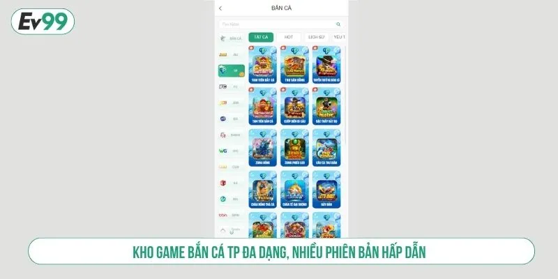 Kho game bắn cá TP đa dạng, nhiều phiên bản hấp dẫn