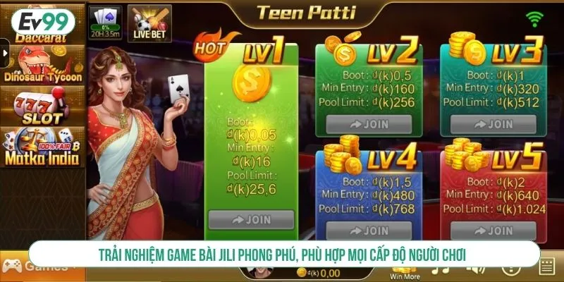 Trải nghiệm game bài JILI phong phú, phù hợp mọi cấp độ người chơi